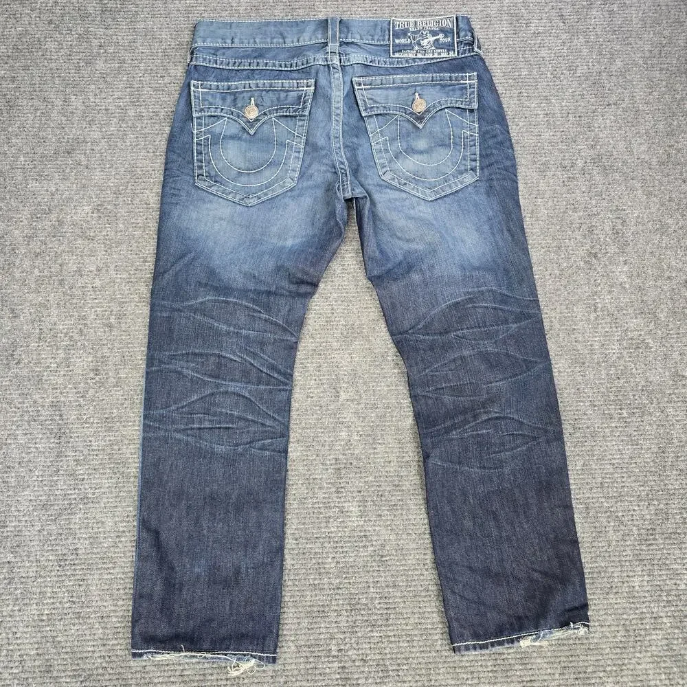 True Religion Billy Big T Jeans Mens 36x30 Blue Made USA Thick Stitch Y2K